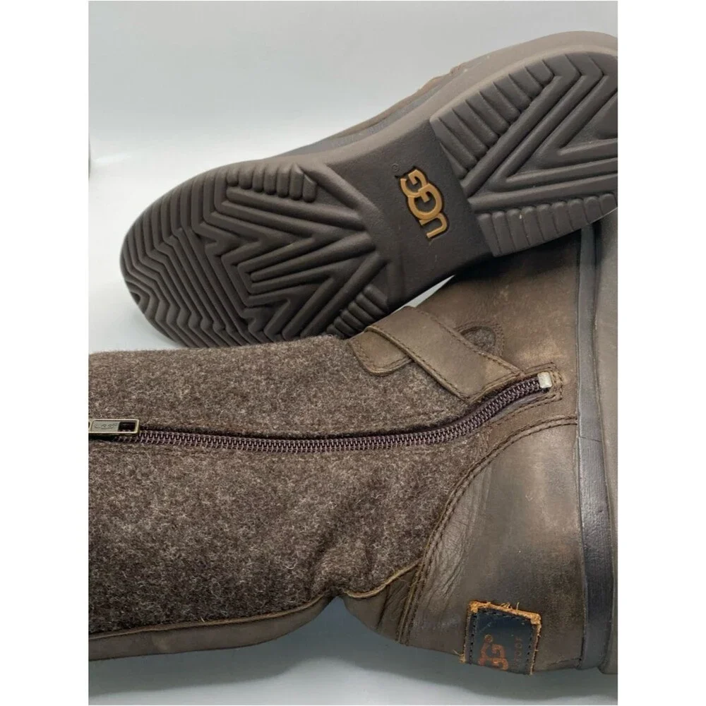 UGG Robbie Waterproof Leather Wool Winter Boots 8 Brown Buckle Gorpcore Cabincor